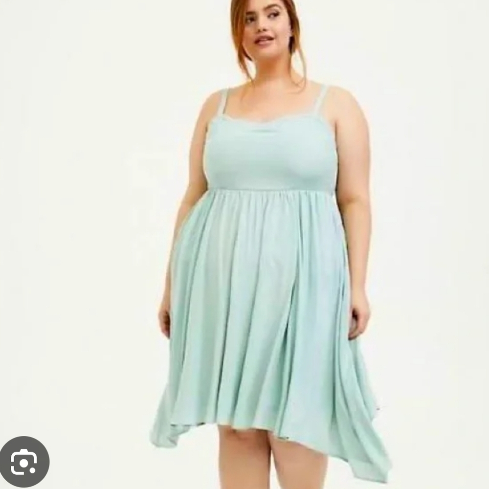 Torrid Mint Shark Bite Challis Skater Dress Light Blue Flowy Womens Size 2 2X